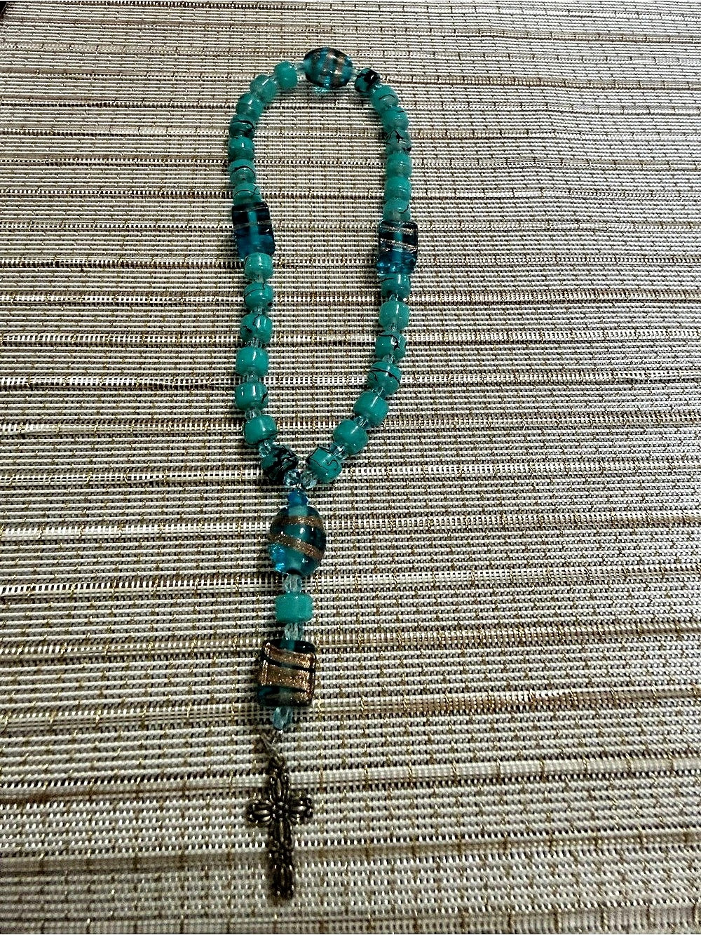 Beaded Pendant Necklace in Blue & Brown